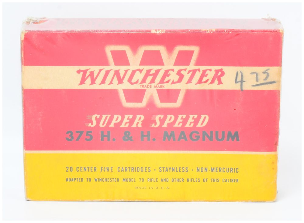 Lot 403: Vintage Winchester Super Speed .375 H. & H. Magnum Ammunition, 20 Rounds