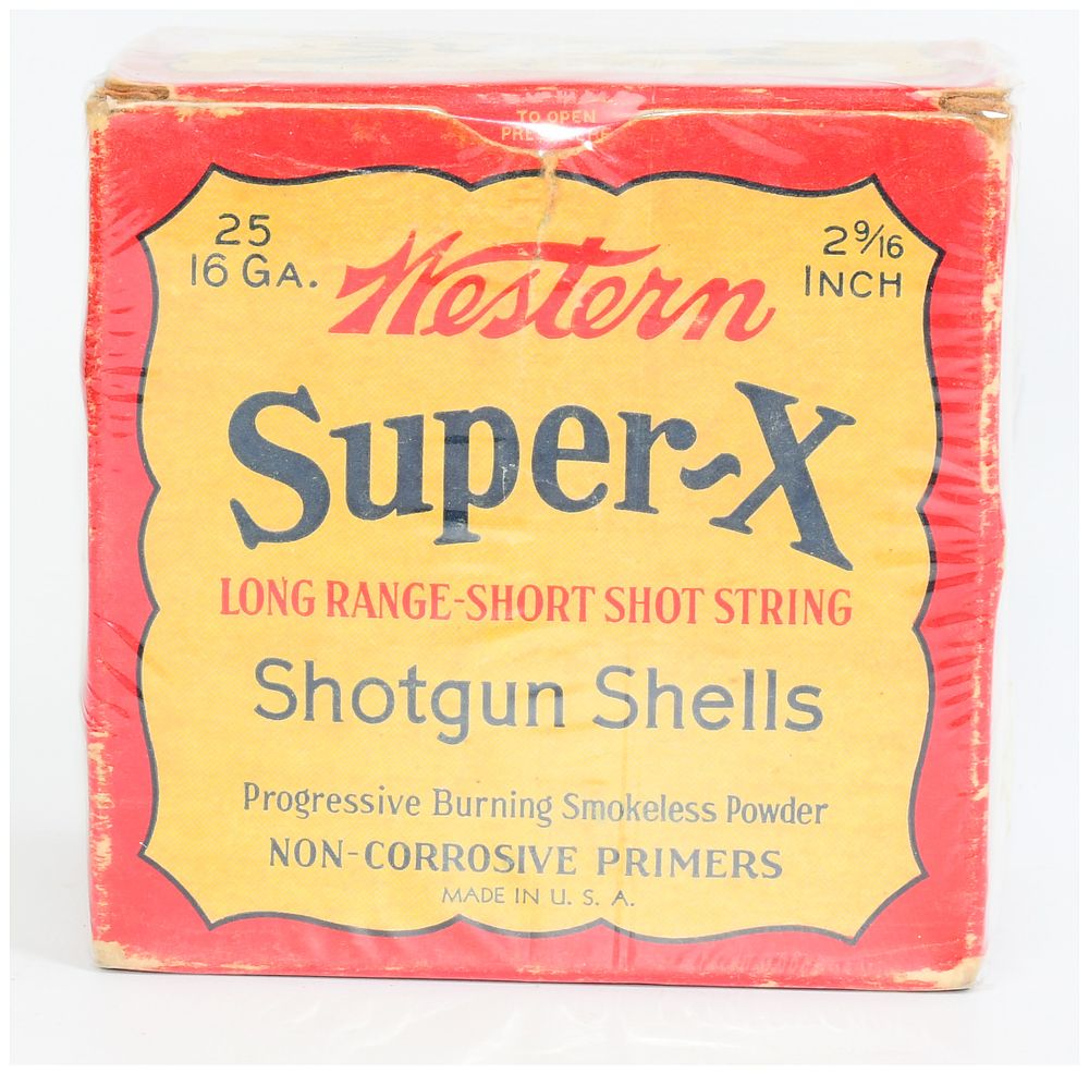 Lot 409: Vintage Western Super-X 16 GA Shotgun Shells, Box of 25 Rounds