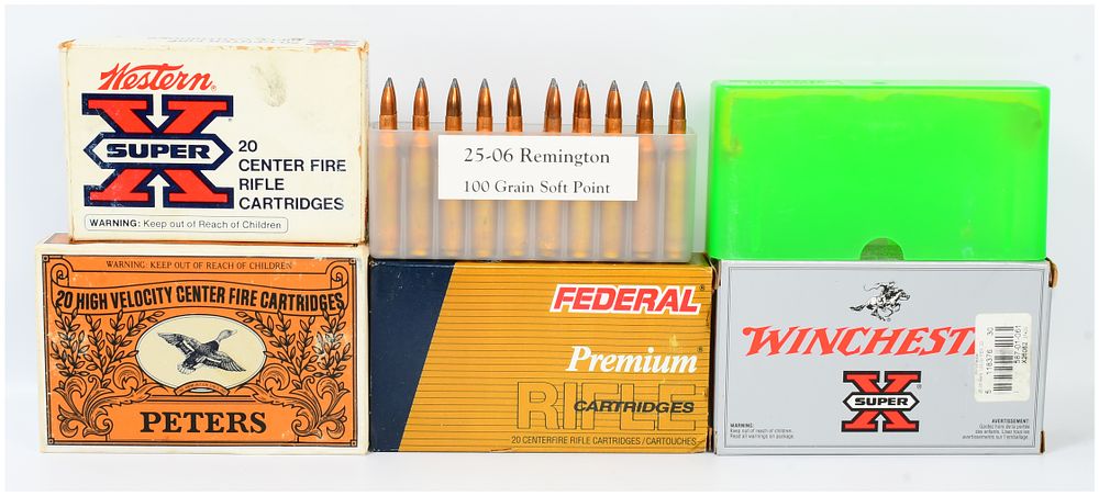 Lot 418: 100 Rounds of 25-06 Remington Rifle Ammunition, Various Manufacturers