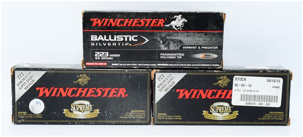 Lot 442: Winchester Ballistic Silvertip .223 WSSM 55 Grain Ammunition, 60 Rounds