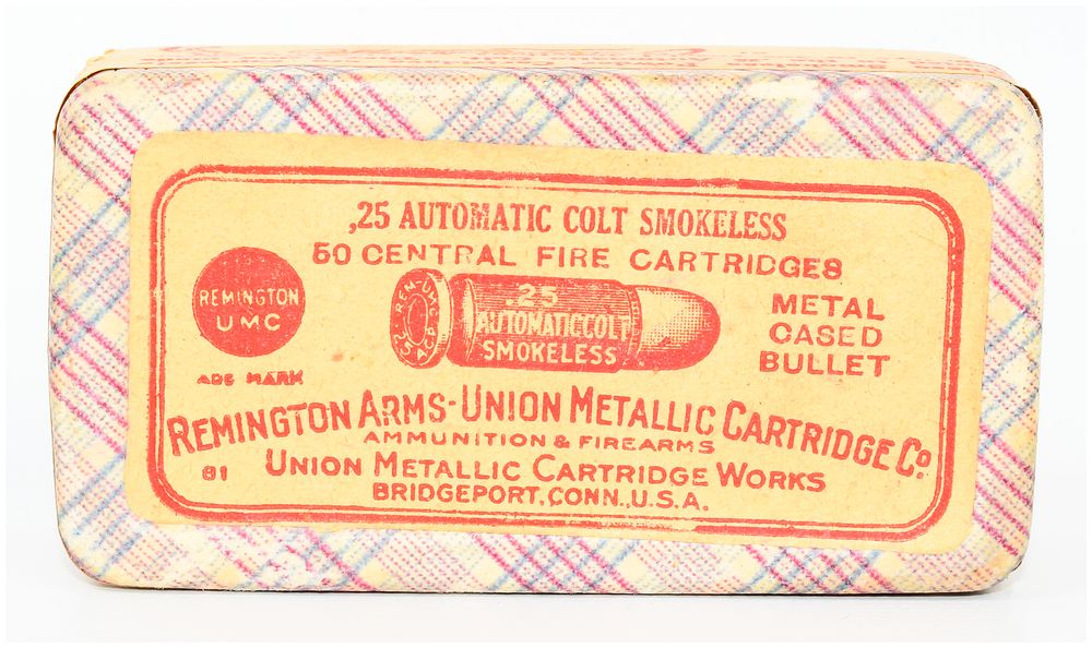 Lot 445: Vintage Remington UMC .25 Automatic Colt Smokeless Central Fire Cartridges, 50 Rounds