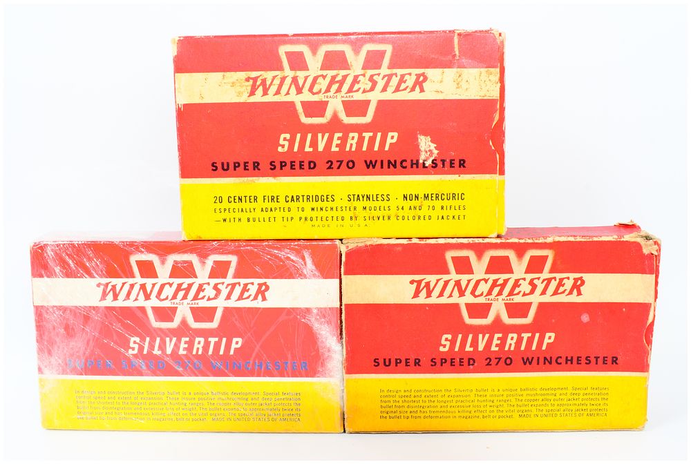 Lot 454: Vintage Winchester Silvertip Super Speed .270 Winchester Ammunition, 60 Rounds