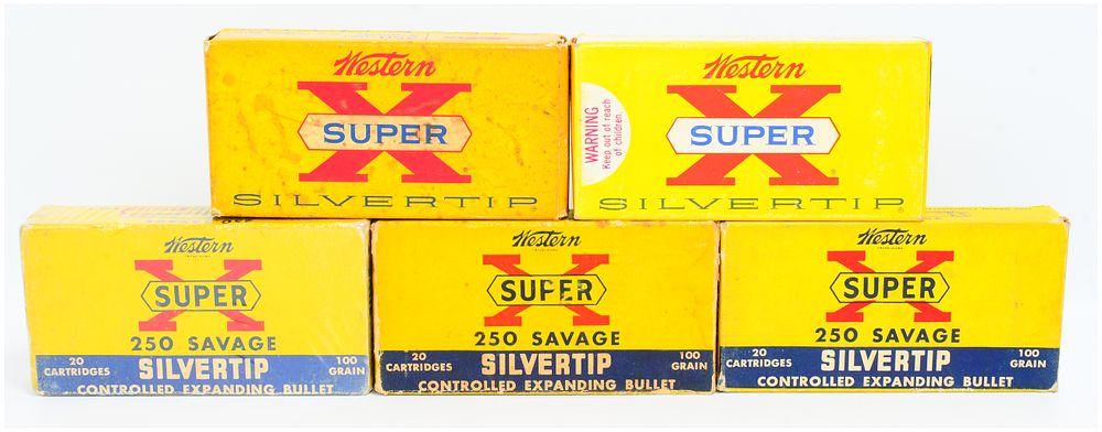 Lot 502: A Group of 100 Rounds Western Super X Silvertip .250 Savage 100 Grain Ammunition in Five Boxes