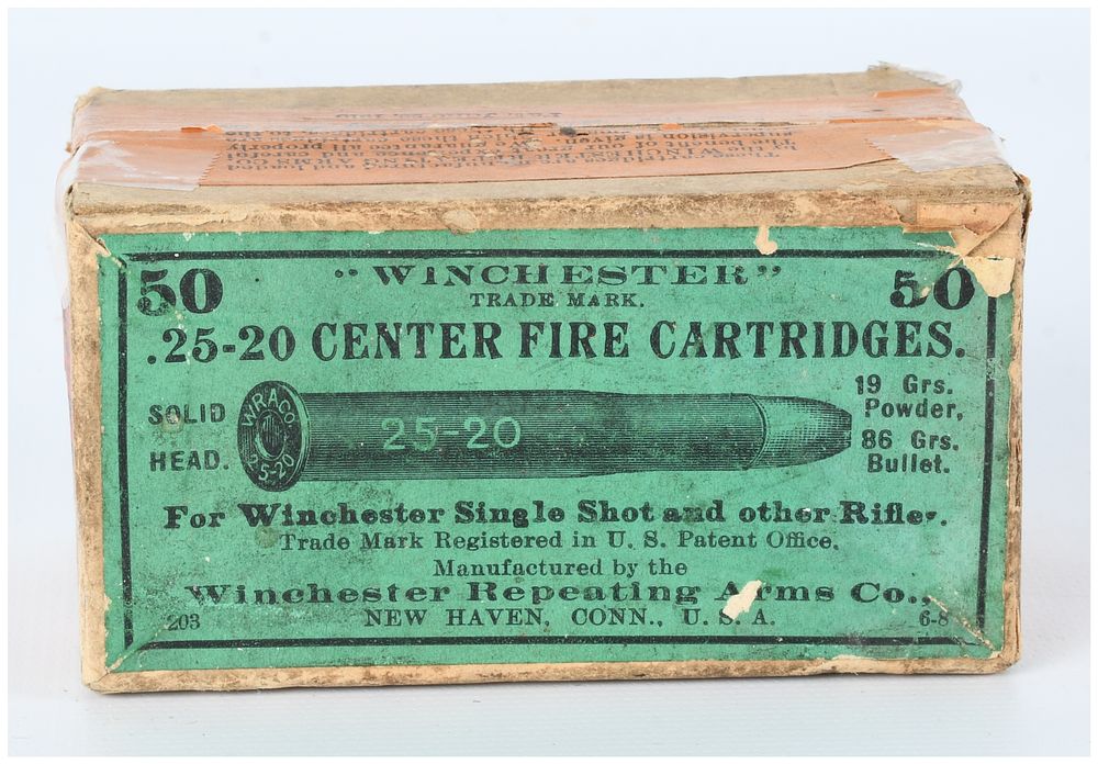 Lot 506: Vintage Winchester .25-20 Center Fire Single Shot Cartridges, 45 Mixed Rounds