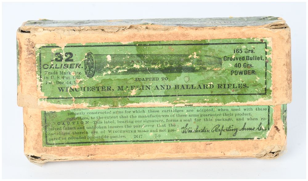 Lot 566: A Vintage Box of Winchester 32-40 Center Fire Cartridges, 18 Live Rounds
