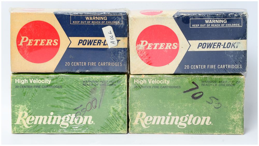 Lot 571: Four Vintage Boxes of Peters and Remington .222 Remington Magnum Ammunition, 80 Rounds