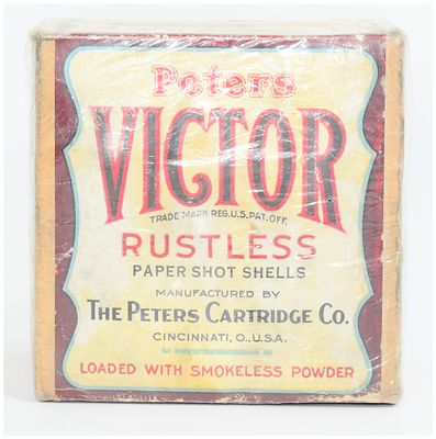 Vintage Peters Victor 12 GA Rustless Paper Shot Shells Box, Cellophane Wrapped, Unsure of 