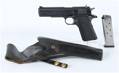 Colt MK IV Series 70 Government Model .45 Automatic Caliber Pistol with Holster and Magazine. A 