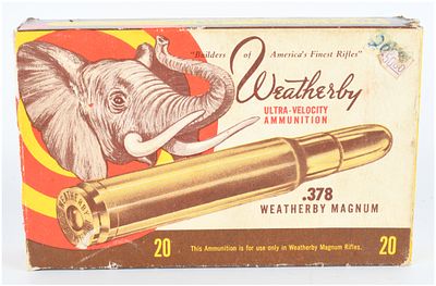 20 Live Rounds of Vintage Weatherby .378 Weatherby Magnum Ultra-Velocity Ammunition. A box of 