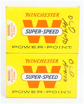 A Pair of Vintage Winchester Super-Speed Power-Point .264 Winchester Magnum Ammunition Boxes 