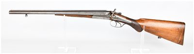 An Antique Husqvarna 12 Gauge Side-by-Side Double-Barrel Hammer Shotgun with 20" Damascus Barrels. 
