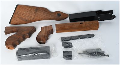 A Group of SCHUTZEN GUN WORKS Thompson-Style .22LR Rifle Assembly Components. A group of 