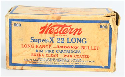 Vintage Western Super-X 22 LONG Rim Fire Cartridges, 500 Rounds. A vintage brick of Western 