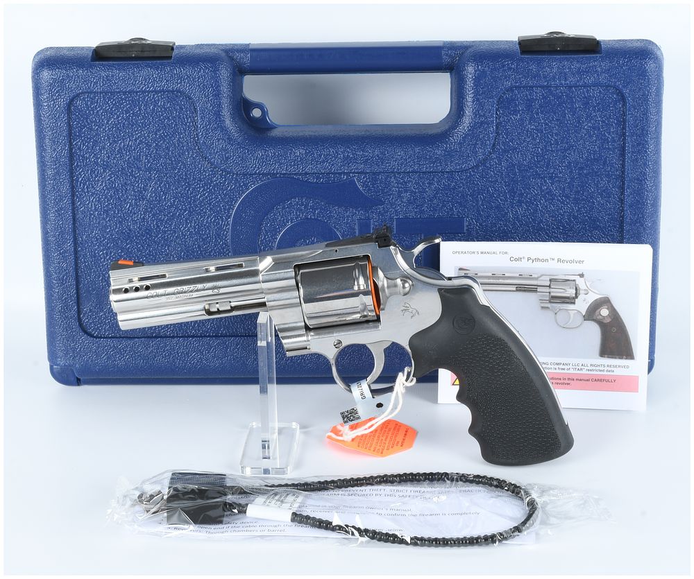 Lot 1107: Colt Grizzly .357 Magnum Polished Stainless Steel Revolver, 4.25-inch Ported Barrel, with Case and Accessories