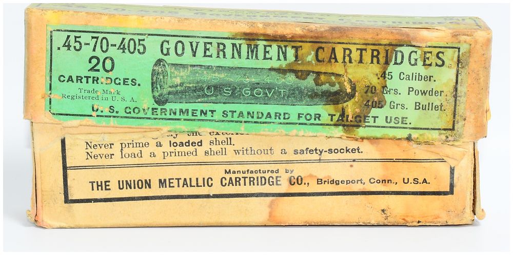 Lot 1108: Vintage Winchester and UMC .45-70-405 Government Cartridges, Full Box of 20 Rounds