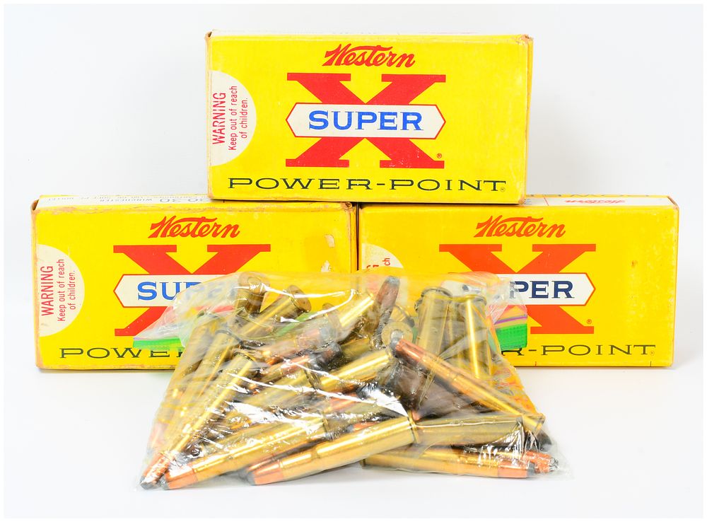 Lot 1111: 95 Rounds of Western Super X Power-Point 30-30 Winchester 150 GR. Soft Pt. Bullet Ammunition