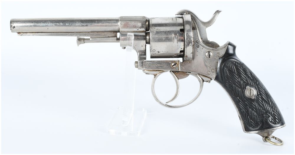 Lot 1113: Antique Engraved Pinfire Revolver with 'EL' Monogram Grips
