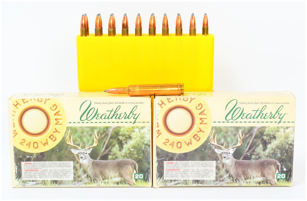 Lot 1162: A Collection of Weatherby .240 Weatherby Magnum (240 WBY MAG) Ammunition, at least 61 Rounds