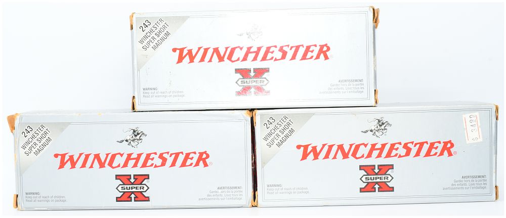 Lot 1165: Three Boxes of Winchester .243 WSSM 100 GR. Power-Point Rifle Ammunition, 60 Rounds Total