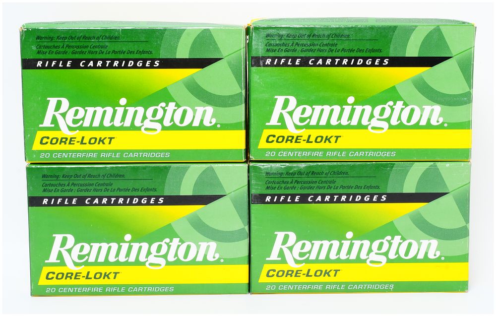 Lot 1219: Four Boxes of Remington Core-Lokt .280 Remington 150 Grain Pointed Soft Point (PSP) R280R1 Rifle Cartridges, Total 80 Rounds