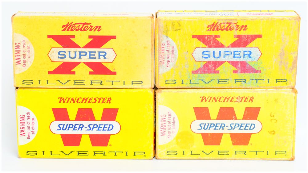 Lot 1255: A Group of Vintage Western and Winchester .300 Savage Silvertip Ammunition Boxes