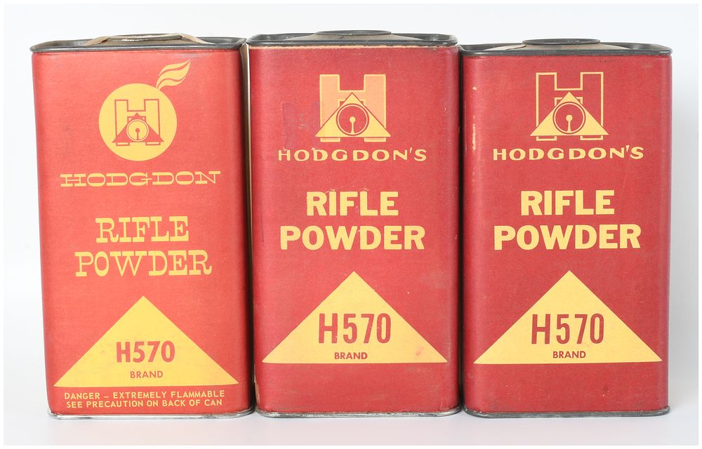 Lot 1256: Three Bottles, Vintage Hodgdon's H570 Rifle Powder Cans