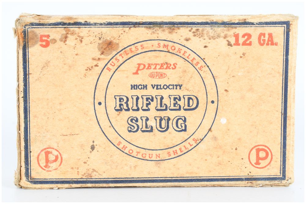 Lot 1265: Peters High Velocity Rifled Slug 12 Gauge Shotgun Shells, 5 Live Rounds Mixed Shot