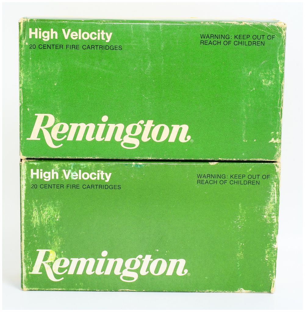 Lot 1276: Two Vintage Boxes Remington High Velocity .350 Rem. Mag. 200 Grain CORE-LOKT Soft Point Ammunition, 40 Rounds