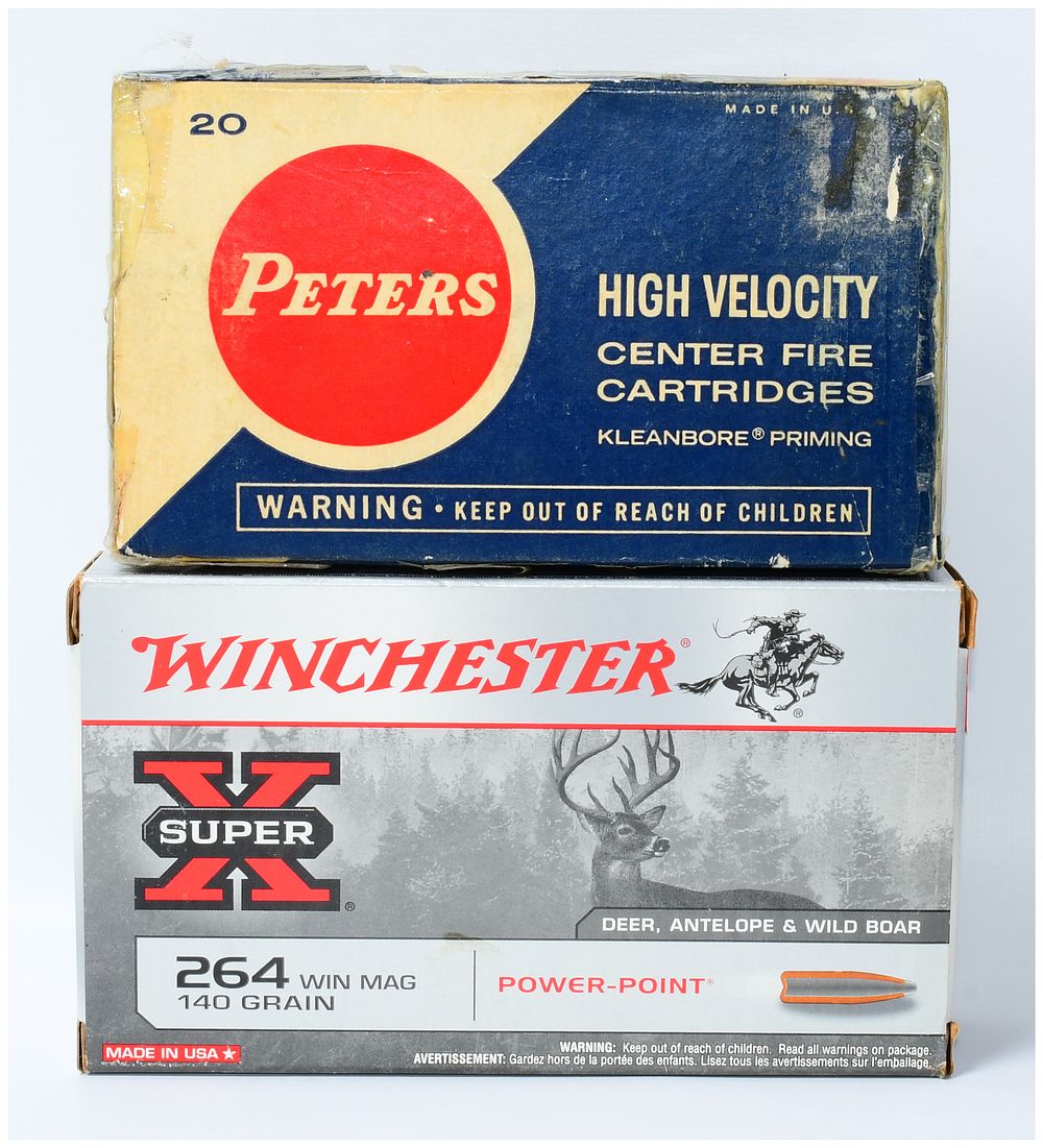 Lot 1291: 40 Rounds of .264 Winchester Magnum Ammunition by Peters and Winchester
