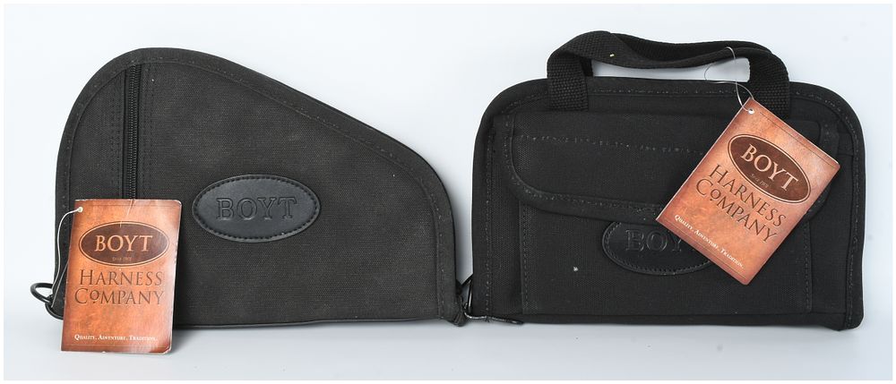 Lot 1316: A Pair of Boyt Harness Company Pistol Cases: A Plantation Series Heart Shaped Pistol Pad and a Handgun Case with Pocket
