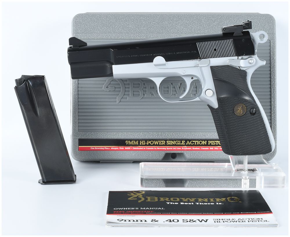 Lot 1317: Browning Hi-Power Practical Two-Tone Semi-Automatic Pistol, 9mm Luger, with Case and Manual