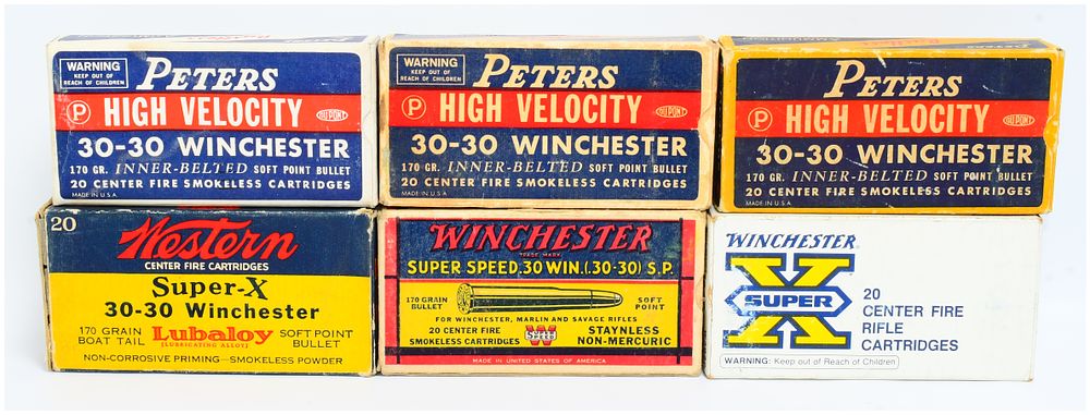Lot 1321: A Collection of Vintage Peters, Western, and Winchester .30-30 Rifle Ammunition, 115 Rounds