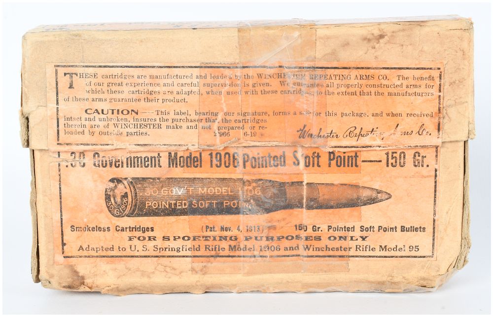 Lot 1325: Winchester .30 Government Model 1906 Pointed Soft Point Ammunition, 20 Rounds