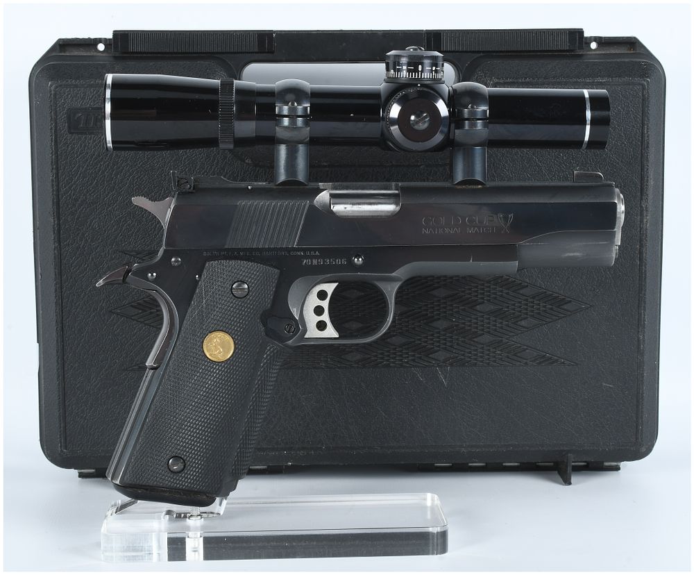 Lot 1329: Colt's MK IV/Series '70 Gold Cup National Match .45 Automatic Caliber Pistol with Thompson Center Arms Scope