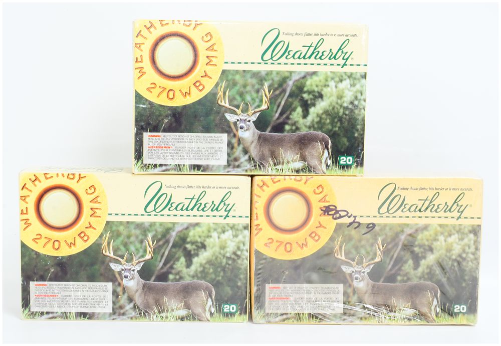 Lot 1333: 60 Rounds Weatherby .270 WBY Magnum Ammunition, 130 & 150 Grain
