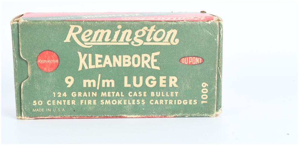 Lot 1343: Vintage Box of 50 Remington Kleanbore 9mm Luger Ammunition