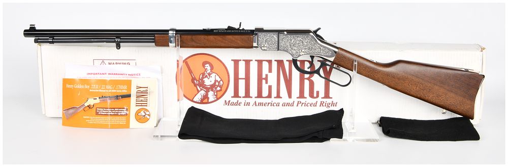 Lot 1370: Henry Golden Boy Silver Eagle .17 HMR Lever-Action Rifle with Box