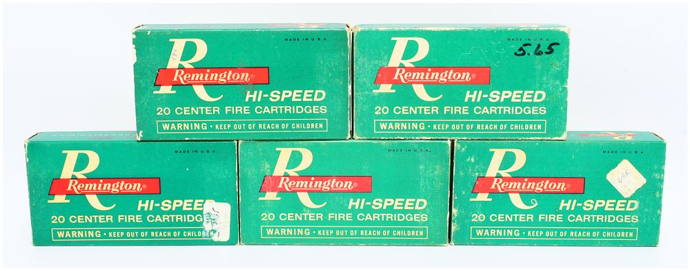 Lot 1381: Five Boxes of Vintage Remington HI-SPEED .35 Remington Ammunition, 100 Rounds