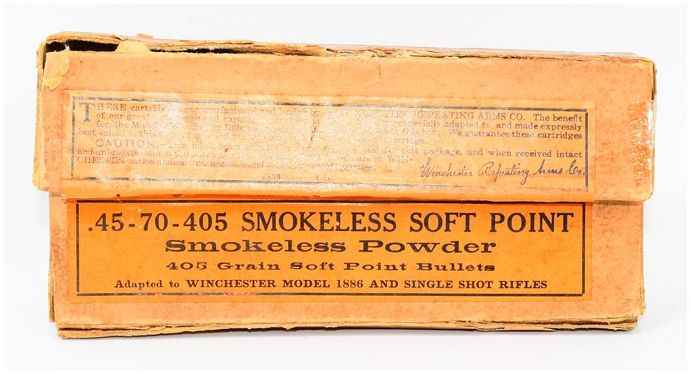 Lot 1384: 20 Rounds Vintage Winchester .45-70-405 Smokeless Soft Point Cartridges in Original Box