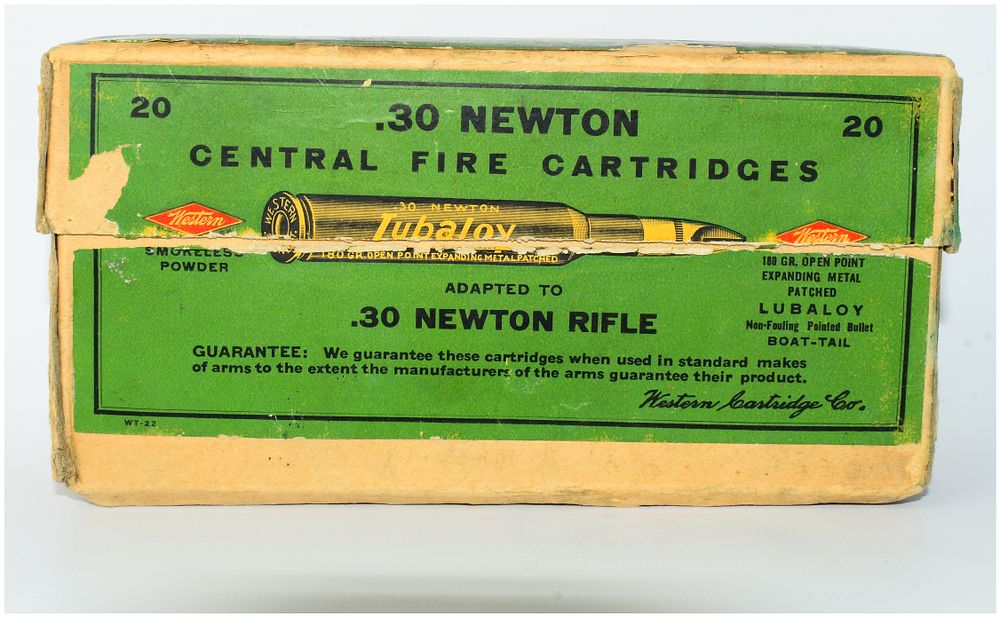 Lot 1414: Vintage Western Cartridge Company .30 Newton Central Fire Rifle Cartridges, 8 Rounds