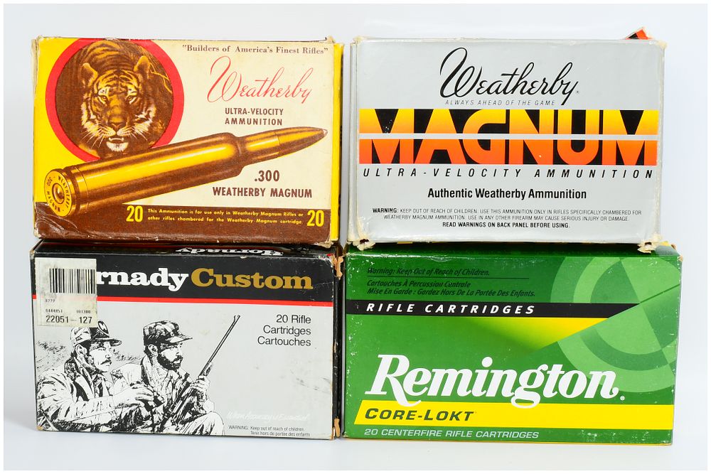 Lot 1459: A Group of .300 Weatherby Magnum Rifle Ammunition by Weatherby, Hornady, and Remington