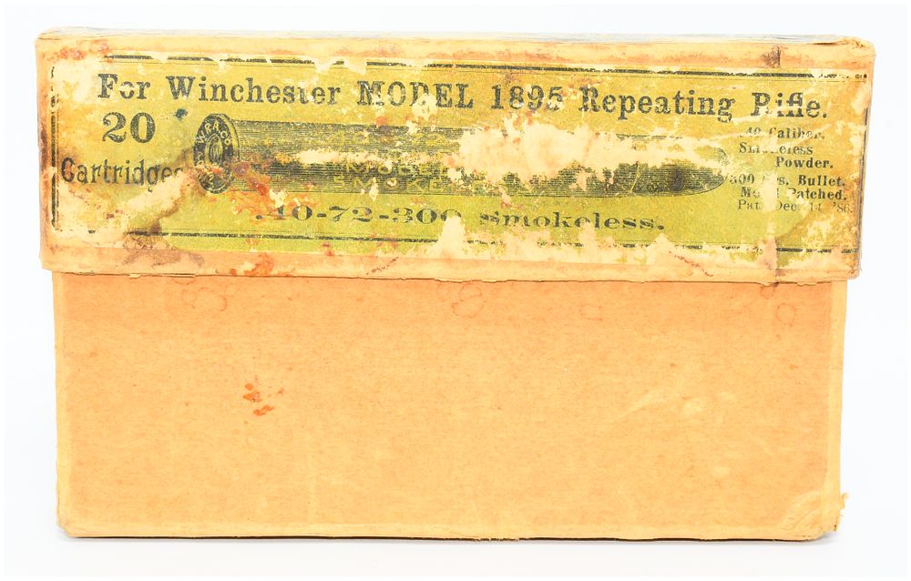 Lot 1504: Winchester Model 1895 40-72-300 Smokeless Cartridge Box with 11 Rounds (6 Empty Brass Casings)