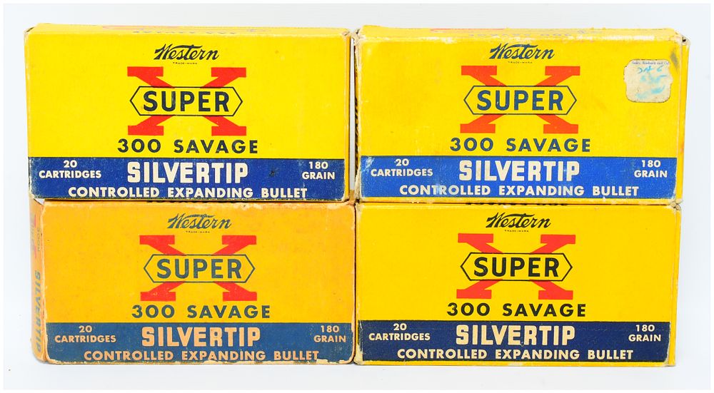 Lot 1531: Four Western Super-X 300 Savage Silvertip 180 Grain Ammunition Boxes, Eighty Rounds Total