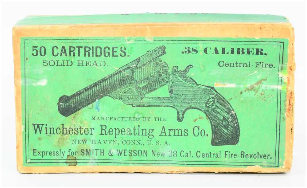 Lot 1564: 50 ROUNDS Winchester .38 Caliber Central Fire Solid Head Ammunition Box, Expressly for Smith & Wesson