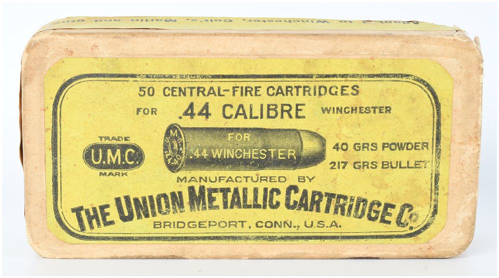 Lot 1565: Union Metallic Cartridge Co. (UMC) .44 Calibre Winchester Central-Fire Cartridges, 43 Live Rounds, 4 Empties