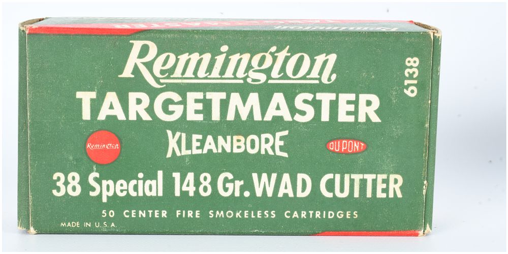 Lot 1595: Vintage Remington Kleanbore Targetmaster .38 Special 148 Gr. Wad Cutter Ammunition, 50 Rounds Mixed Headstamps