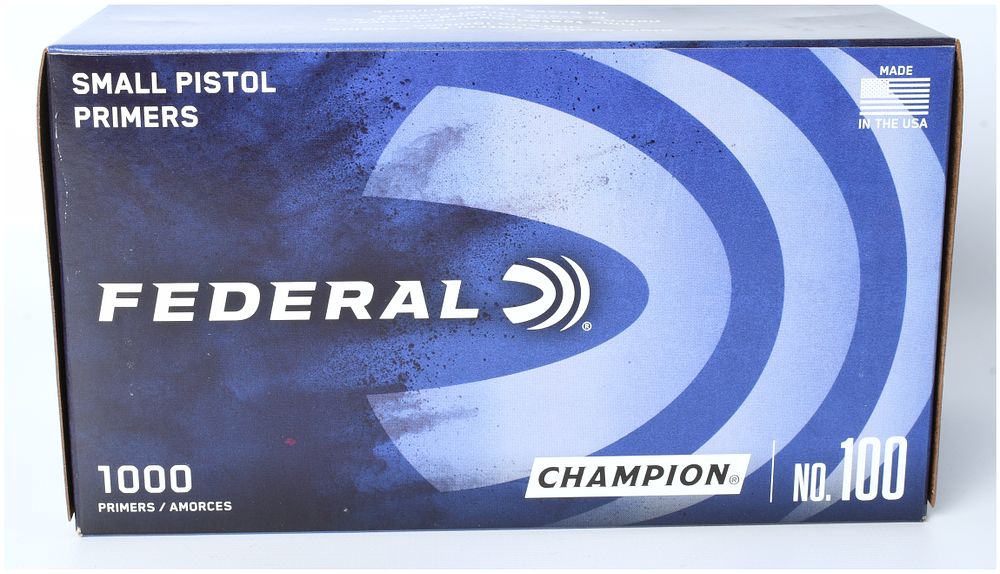 Lot 7: Federal Champion Small Pistol Primers No. 100 - Box of 1000