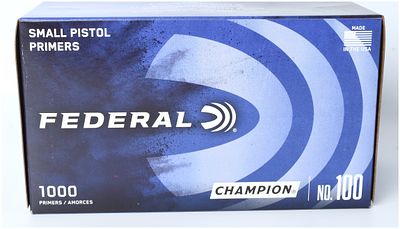 Federal Champion Small Pistol Primers No. 100 - Box of 1000. A lot consisting of 1000 Federal 