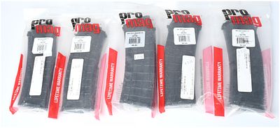 A Group of 5 ProMag AK-223 WASR-3 (AK-A5) 30-Round Black Polymer Magazines for .223 Caliber. A 