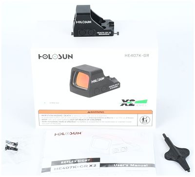 HOLOSUN HE407K-GR X2 Green Dot Open Reflex Sight, Serial #8203005546. This is a Holosun 